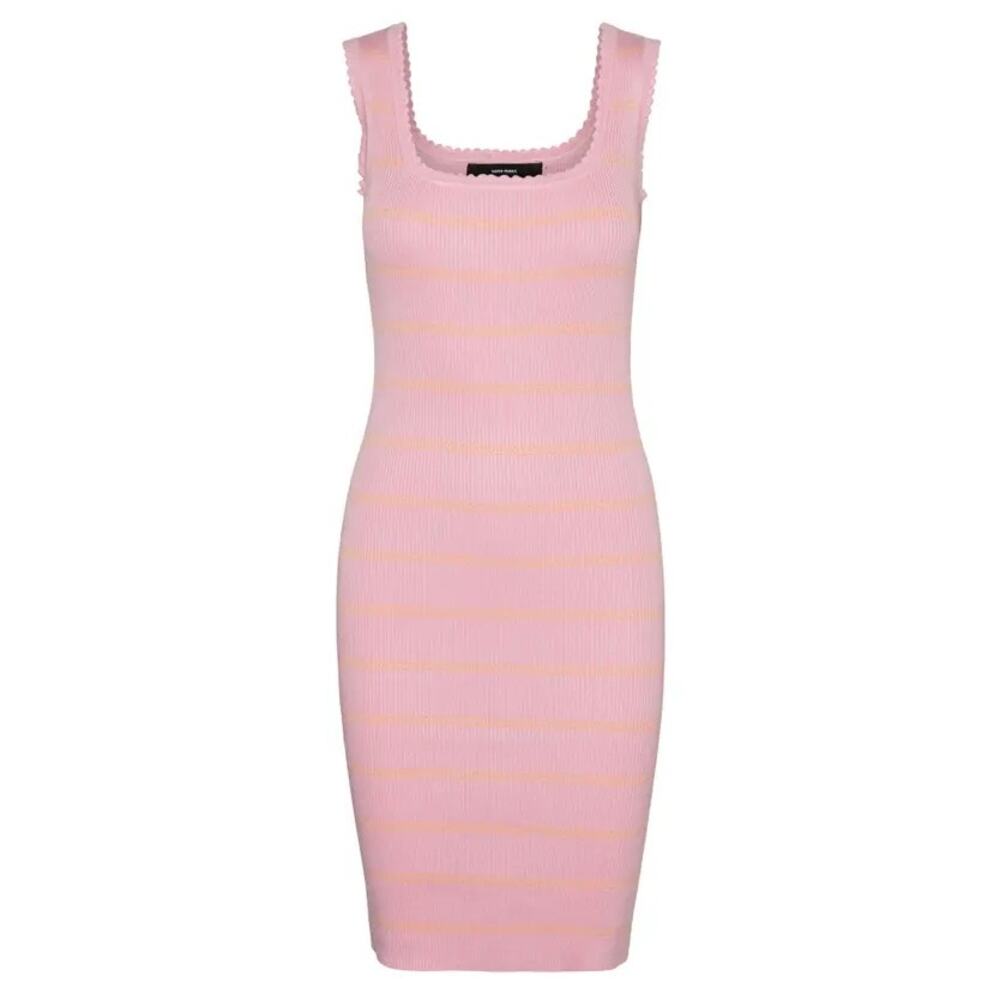 Vero Moda Scallop Trim Knit Tank Dress Figure Hugging Pink Orange Medium